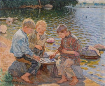Nikolay Petrovich Bogdanov Belsky Painting - CHESS PLAYERS Nikolay Bogdanov Belsky